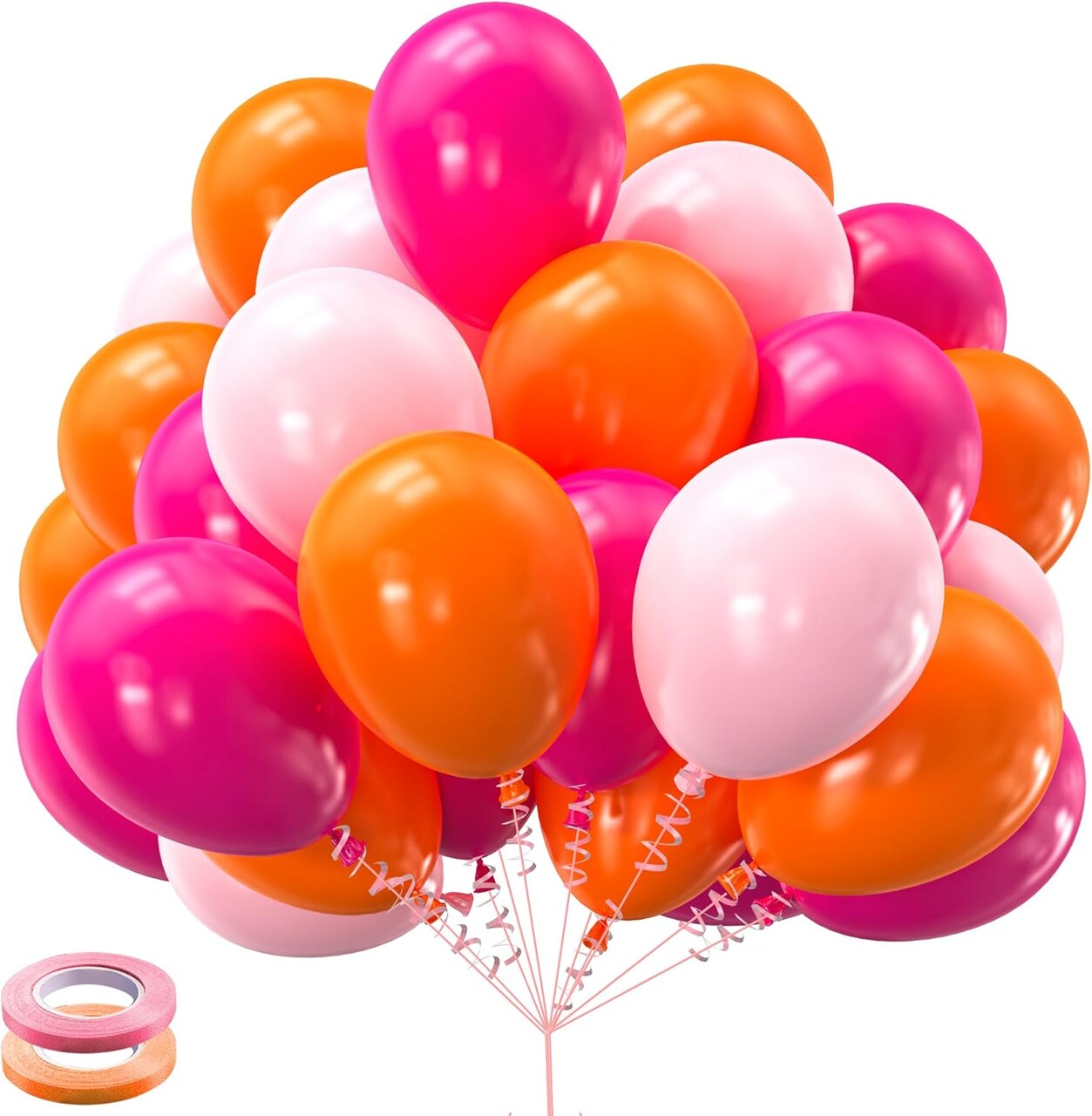 Pink and Orange Balloons 60PCS 12 inch Orange Hot Pink Light Pink Latex Balloons with Ribbons for Party Decoration